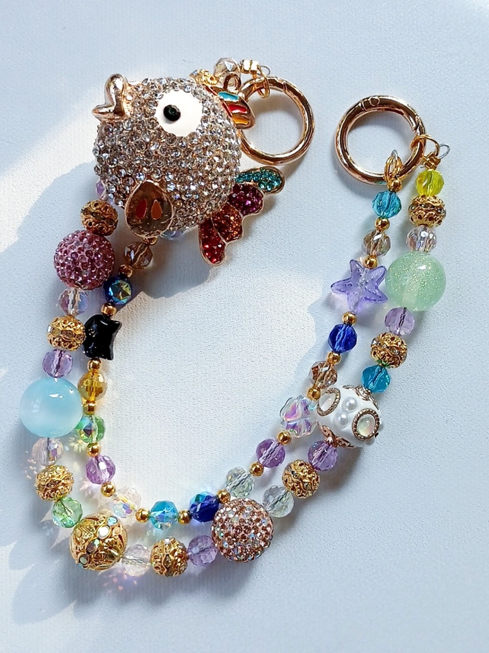 Bejeweled Fish Crystal Purse Charm Beaded Keychain - Multicolor